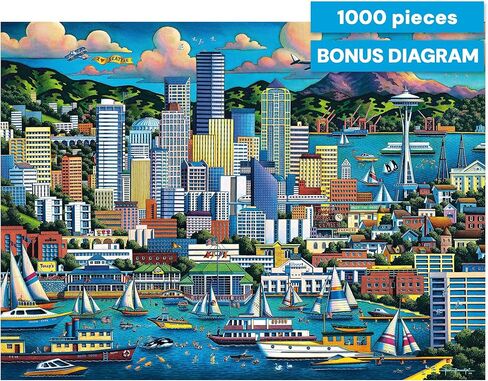 Buffalo Games Dowdle Seattle 1000 Piece Jigsaw Puzzle for Adults – Colorful City Scene, Premium Puzzle Board, Ages 14+ in Kuwait
