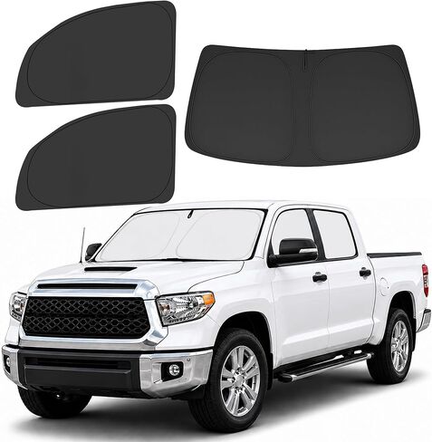 Front Windshield ＆ Side Window Sun Shade for 2007-2021 Toyo'ta Tundra Crew Max Cab Double Cab 4Door, Foldable Window Sunshade Sun Visor Protector, Window Shades Blocks UV Rays Heat, Pack of 3 in Saudi Arabia