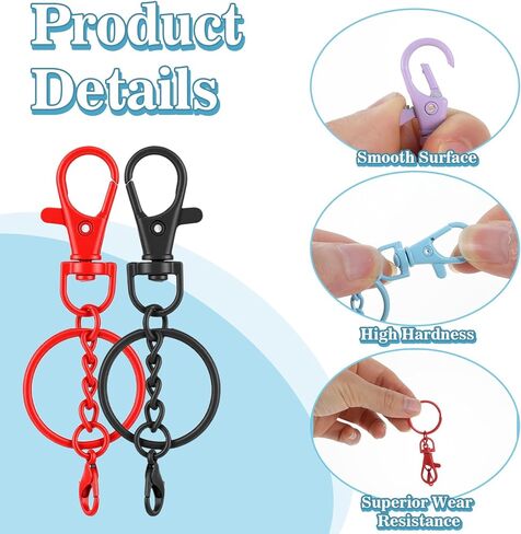 128 Pcs Colorful Swivel Snap Hook with Key Rings, Swivel Clasps Lanyard Clips Hooks, Lobster Claw Clasps Keychain Making Kit for Keychains DIY Crafts (16 Colors) in Kuwait