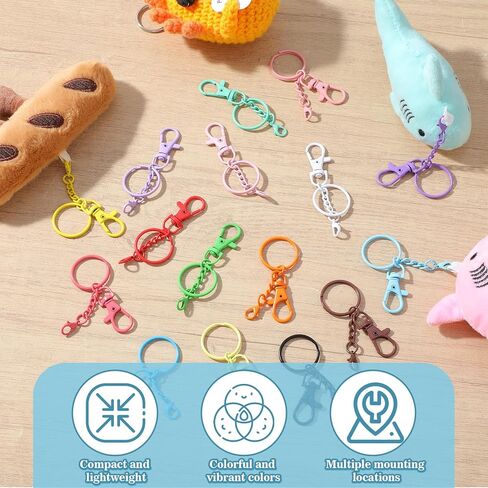 128 Pcs Colorful Swivel Snap Hook with Key Rings, Swivel Clasps Lanyard Clips Hooks, Lobster Claw Clasps Keychain Making Kit for Keychains DIY Crafts (16 Colors) in Kuwait