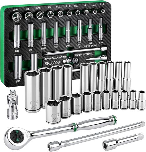 SK 1/4" Drive Socket Set with 160-P Ratchet, 24-Piece, SAE, SuperKrome Finish, Premium CR-V Construction, with EVA Foam Tool Organizer in Kuwait