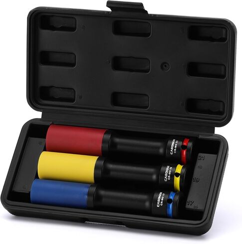 CASOMAN 3PCS 1/2" Drive Non-marring & Thin Wall Lug Nut Impact Socket Set, for Wheel Lug Nut Remover, Extra Deep 150mm, 6-Point, Metric, CR-MO, 17mm 19mm 21mm in Kuwait