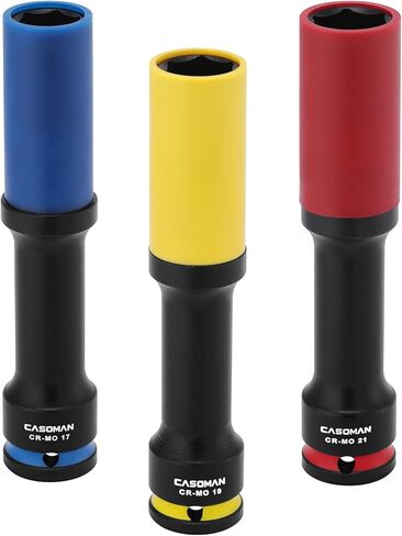 CASOMAN 3PCS 1/2" Drive Non-marring & Thin Wall Lug Nut Impact Socket Set, for Wheel Lug Nut Remover, Extra Deep 150mm, 6-Point, Metric, CR-MO, 17mm 19mm 21mm in Kuwait