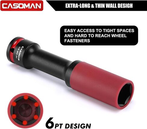 CASOMAN 3PCS 1/2" Drive Non-marring & Thin Wall Lug Nut Impact Socket Set, for Wheel Lug Nut Remover, Extra Deep 150mm, 6-Point, Metric, CR-MO, 17mm 19mm 21mm in Kuwait