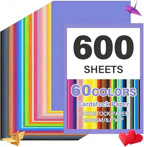 300 Sheets 8.5" X 11" Colored Cardstock, 60 Assorted Colors Construction Paper Card Stock Printer Paper For Printing, Cardstock Paper, Color Paper For Diy Crafts, Kids School Supplie(180gsm/65lb) in Saudi Arabia