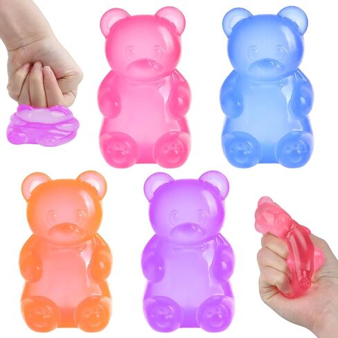 YOTOY 4 Pcs Fidget Squishy Toys for Kids Adults- Gummy Bear- Anxiety Stress Relief, Slow Rising, Quiet- for Office, School, Squeeze Squish Squishies Toys, Birthday Gifts, Party Favors for Boys Girls in Saudi Arabia