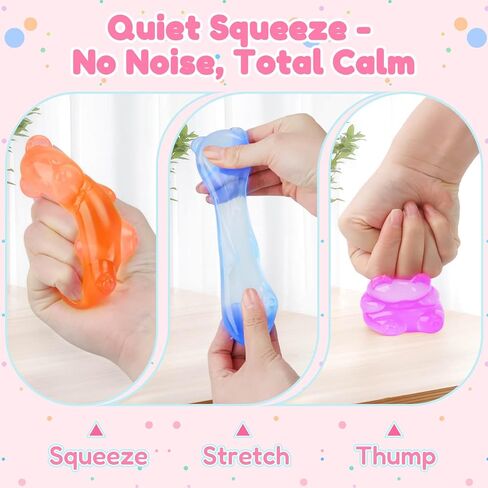 YOTOY 4 Pcs Fidget Squishy Toys for Kids Adults- Gummy Bear- Anxiety Stress Relief, Slow Rising, Quiet- for Office, School, Squeeze Squish Squishies Toys, Birthday Gifts, Party Favors for Boys Girls in Saudi Arabia