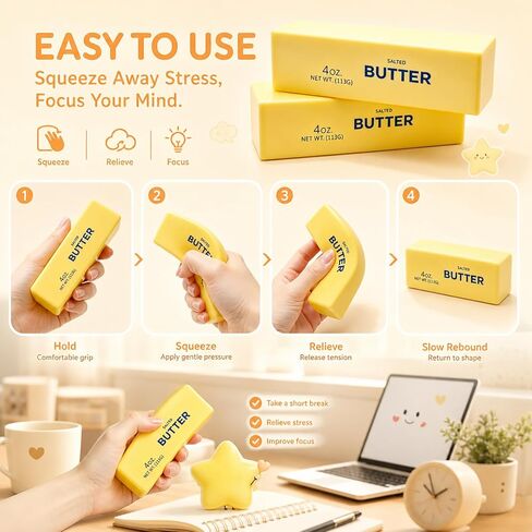 2 Pcs Butter Squishy Toys, Slow Rising Squishy Squeeze Toys for Kids, Squishies Butter Stick Stress Fidget Office Desk Toy for Adult Anxiety Relief in Saudi Arabia