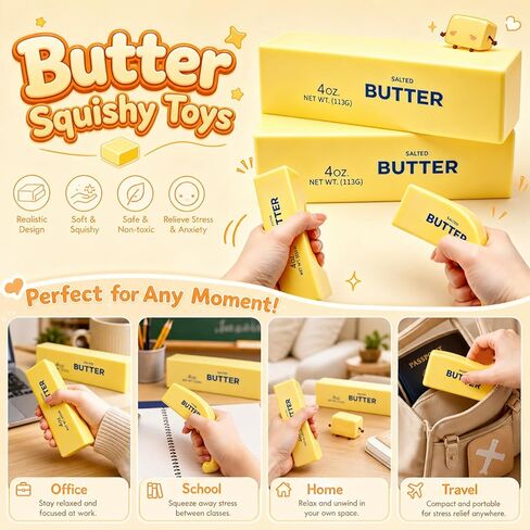 2 Pcs Butter Squishy Toys, Slow Rising Squishy Squeeze Toys for Kids, Squishies Butter Stick Stress Fidget Office Desk Toy for Adult Anxiety Relief in Saudi Arabia