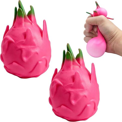 Plman 2PCS Dragon Fruit Squishy, Squishy Dragon Fruit for Anxiety & Focus, Stretchy Fruit Stress Balls Stress Relief Fidget for Adults & ADHD (Washable TPR) in Saudi Arabia
