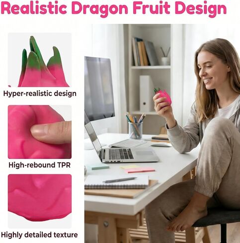 Plman 2PCS Dragon Fruit Squishy, Squishy Dragon Fruit for Anxiety & Focus, Stretchy Fruit Stress Balls Stress Relief Fidget for Adults & ADHD (Washable TPR) in Saudi Arabia