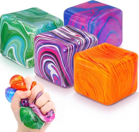 4 Pcs Stress Cube Swirl Ice Cube Stress Ball Bulk Slow Rising Soft Anxiety Relief Squeeze Sensory Balls for ADHD Prizes Goodie Bag Stuffers Rewards Party Favors in Kuwait