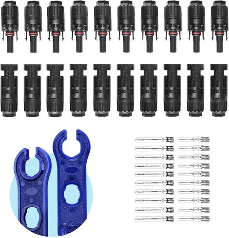 MUYI 22 PCS Solar Panel Connector Kit - 10 Pairs Connectors, 2 Spanner for Solar Panel Assembly and Installation(10AWG) in Kuwait
