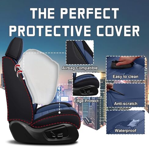 Car Seat Cover Full Set for Ford Bronco Sport Seat Covers 2021-2025, Nappa Leather Waterproof Seat Covers For Cars, Airbag Compatible, Universal Automotive Seat Covers(Standard Front Row/Black Blue) in Saudi Arabia