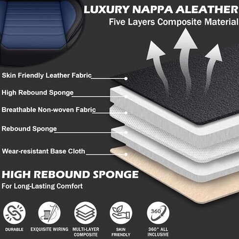 Car Seat Cover Full Set for Ford Bronco Sport Seat Covers 2021-2025, Nappa Leather Waterproof Seat Covers For Cars, Airbag Compatible, Universal Automotive Seat Covers(Standard Front Row/Black Blue) in Saudi Arabia