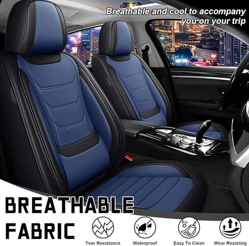 Car Seat Cover Full Set for Ford Bronco Sport Seat Covers 2021-2025, Nappa Leather Waterproof Seat Covers For Cars, Airbag Compatible, Universal Automotive Seat Covers(Standard Front Row/Black Blue) in Saudi Arabia