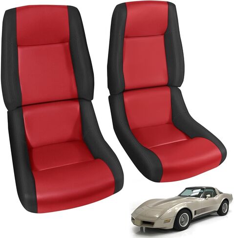 استبدال أغطية المقاعد الأمامية SAPUBK المخصصة لسيارة Chevy Corvette C3 لعام 1979-1983، جلد فاخر للسائق والركاب مع غطاء مقعد مبطن من الفوم الناعم المركب in Kuwait