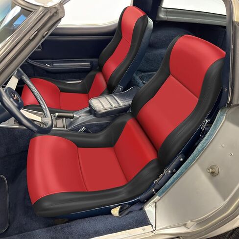 استبدال أغطية المقاعد الأمامية SAPUBK المخصصة لسيارة Chevy Corvette C3 لعام 1979-1983، جلد فاخر للسائق والركاب مع غطاء مقعد مبطن من الفوم الناعم المركب in Kuwait