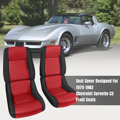 استبدال أغطية المقاعد الأمامية SAPUBK المخصصة لسيارة Chevy Corvette C3 لعام 1979-1983، جلد فاخر للسائق والركاب مع غطاء مقعد مبطن من الفوم الناعم المركب in Kuwait