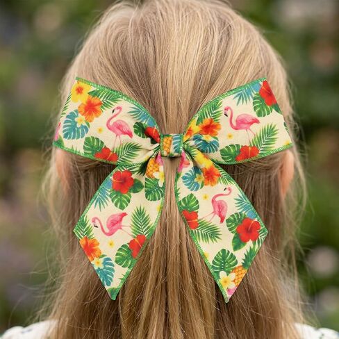 Tropical Wired Ribbon 2.5 Inch x 10 Yards, Flamingo Pineapple Hibiscus Monstera Burlap Craft Roll, Summer Floral Wide Edge for Wreaths, Bows, Hawaiian Luau Party, Gift Wrapping, DIY in Saudi Arabia