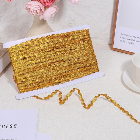54.6Yds Gold Trim for Sewing 0.2" Gold Lace Trim Rick Rack Wave Bending Fringe Trims Golds Wavy Bendings Ribbon Lace Fringes Zig Zag Trims for Gift Wrapping Sewing Clothes Home Party Decoration in Kuwait