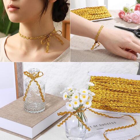 54.6Yds Gold Trim for Sewing 0.2" Gold Lace Trim Rick Rack Wave Bending Fringe Trims Golds Wavy Bendings Ribbon Lace Fringes Zig Zag Trims for Gift Wrapping Sewing Clothes Home Party Decoration in Kuwait