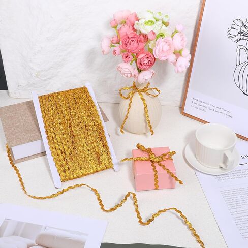 54.6Yds Gold Trim for Sewing 0.2" Gold Lace Trim Rick Rack Wave Bending Fringe Trims Golds Wavy Bendings Ribbon Lace Fringes Zig Zag Trims for Gift Wrapping Sewing Clothes Home Party Decoration in Kuwait