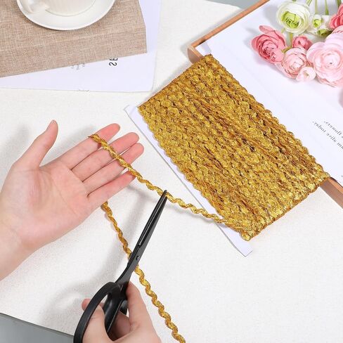54.6Yds Gold Trim for Sewing 0.2" Gold Lace Trim Rick Rack Wave Bending Fringe Trims Golds Wavy Bendings Ribbon Lace Fringes Zig Zag Trims for Gift Wrapping Sewing Clothes Home Party Decoration in Kuwait