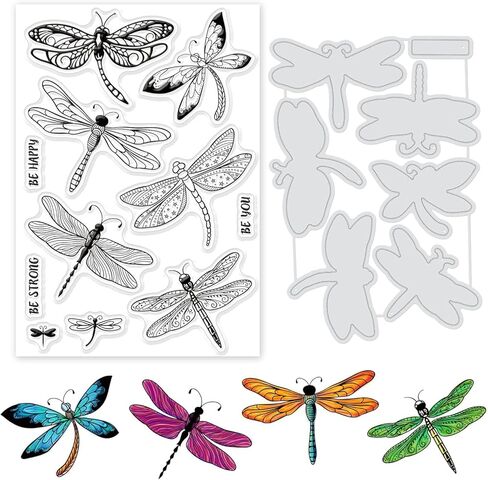 Dragonfly Cutting Dies Animals Cut Dies and Clear Stamp Set Variety Dragonfly Embossing Template and Silicone Stamp for Card Scrapbook Card DIY Craft in Kuwait