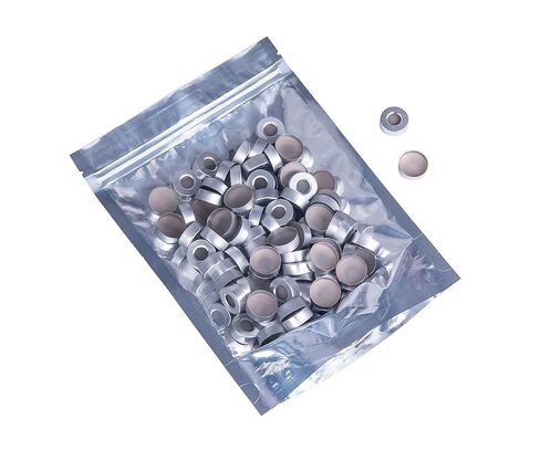 أغطية تجعيد من الألومنيوم مفتوحة باللون الفضي مقاس 20 مم من J&K Scientific مع حاجز طبيعي من مادة PTFE/السيليكون (عبوة من 100 قطعة) in Saudi Arabia