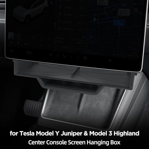 صندوق تعليق LUCKEASY أسفل الشاشة لطراز Tesla Y Juniper Standard/Premium/Performance & Model 3 Highland 2025 2026 تحت الشاشة، صينية تخزين مخفية لوحدة التحكم المركزية، صينية تنظيم ABS + وسادة PVC باللون الأسود in Kuwait
