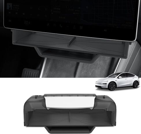 صندوق تعليق LUCKEASY أسفل الشاشة لطراز Tesla Y Juniper Standard/Premium/Performance & Model 3 Highland 2025 2026 تحت الشاشة، صينية تخزين مخفية لوحدة التحكم المركزية، صينية تنظيم ABS + وسادة PVC باللون الأسود in Kuwait
