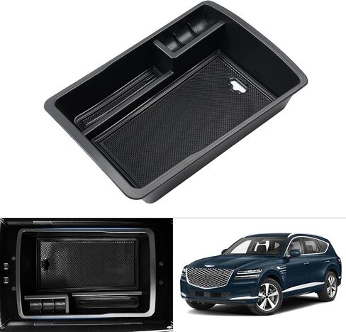 منظم وحدة التحكم المركزية من Autoorder لـ Genesis GV80 2021 2022 2023 2024 ملحقات صندوق تخزين مسند الذراع صينية إدخال ثانوية (مع قطعة واحدة من السجادة السوداء) in Kuwait