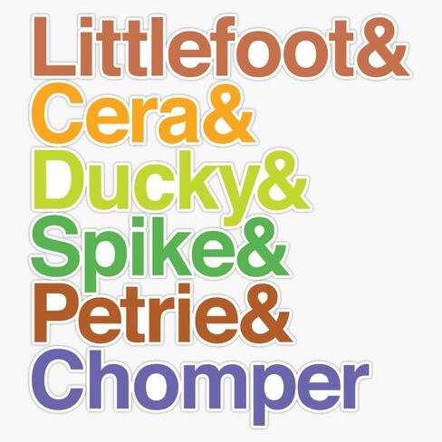 The Land Before Time Gang of Five Plus Chomper Helvetica Names Classic Movie Nostalgia 5" Magnetic Bumper Sticker in Saudi Arabia