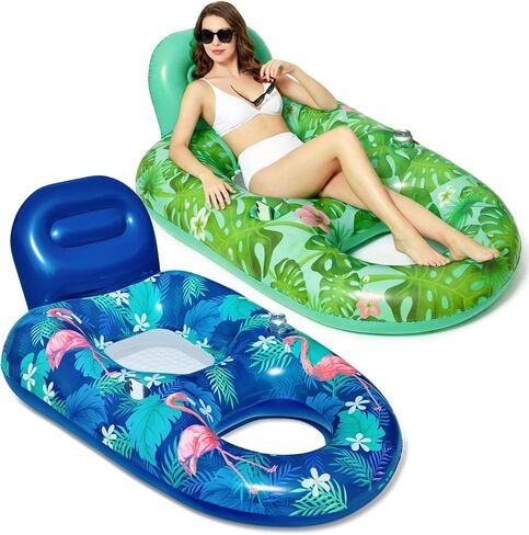 FindUWill Inflatable Pool Float Lounger Adult-2 Pack 65" x 42" Pool Floats Chairs, Inflatable Pool Float Lounge Raft with Cup Holder, Backrest for Summer Beach Lake in Saudi Arabia