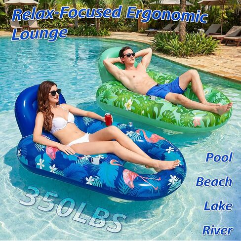 FindUWill Inflatable Pool Float Lounger Adult-2 Pack 65" x 42" Pool Floats Chairs, Inflatable Pool Float Lounge Raft with Cup Holder, Backrest for Summer Beach Lake in Saudi Arabia
