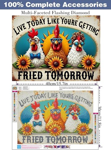 ijbnhd Chicken Diamond Art Kits for Adults, 5D DIY Chicken Diamond Painting Kits for Beginners, Diamond Dots Kits Gem Arts Crafts for Home Wall Decor 16x12in in Kuwait