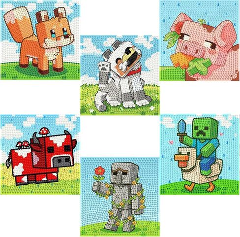 CraftyTime 6 Pack 5D Diamond Painting Kits for Kids Beginners,Cute Game-Themed DIY Diamond Art Kit for Kids,Full Round Drill Big Gem Art for Kid,Home Wall Decoration 6X6 inch in Saudi Arabia
