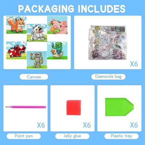 CraftyTime 6 Pack 5D Diamond Painting Kits for Kids Beginners,Cute Game-Themed DIY Diamond Art Kit for Kids,Full Round Drill Big Gem Art for Kid,Home Wall Decoration 6X6 inch in Saudi Arabia