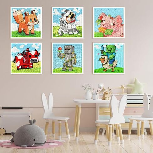 CraftyTime 6 Pack 5D Diamond Painting Kits for Kids Beginners,Cute Game-Themed DIY Diamond Art Kit for Kids,Full Round Drill Big Gem Art for Kid,Home Wall Decoration 6X6 inch in Saudi Arabia