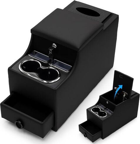 Center Console Between Seat Organizer for Minivans, SUVs, with Phone Holder & Cup Holders for Minivan &SUVs, Middle Van Floor Console Organizer Storage Box- Black in Saudi Arabia