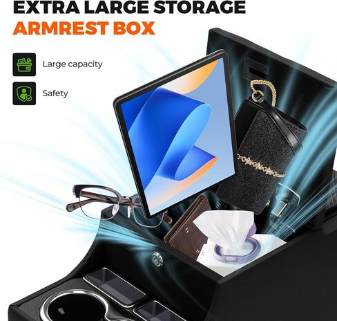 Center Console Between Seat Organizer for Minivans, SUVs, with Phone Holder & Cup Holders for Minivan &SUVs, Middle Van Floor Console Organizer Storage Box- Black in Saudi Arabia