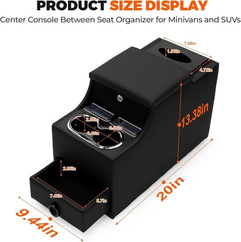 Center Console Between Seat Organizer for Minivans, SUVs, with Phone Holder & Cup Holders for Minivan &SUVs, Middle Van Floor Console Organizer Storage Box- Black in Saudi Arabia