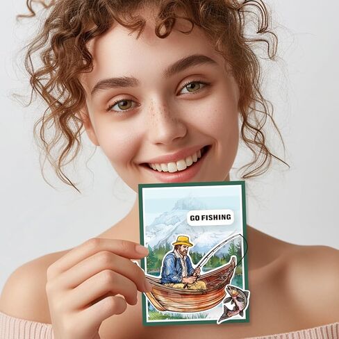 GLOBLELAND Go Fishing واضح طوابع رجل الأسماك إطار مصباح قطع يموت مجموعة سيليكون شفاف ختم معدني قطع يموت لصنع بطاقة و DIY النقش سكرابوكينغ الحرفية ديكور in Kuwait