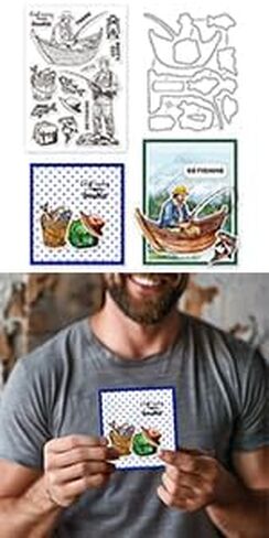 GLOBLELAND Go Fishing واضح طوابع رجل الأسماك إطار مصباح قطع يموت مجموعة سيليكون شفاف ختم معدني قطع يموت لصنع بطاقة و DIY النقش سكرابوكينغ الحرفية ديكور in Kuwait