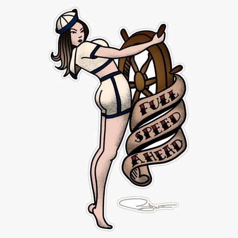 Vintage Sailor Girl Tattoo Navy Pin-Up Retro Nautical Traditional American Military Gift Car Window Magnet Reusable Car Decal – Indoor & Outdoor Use – 5 Inch in Kuwait