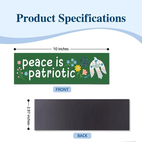 Peace is Patriotic Car Bumper Magnet, Floral Not War Sticker or Magnet, Liberal Peaceful Magnets for Bumper Locker Fridge, Funny Peace Dove Car Accessories for Pacifist Patriots Activist in Kuwait