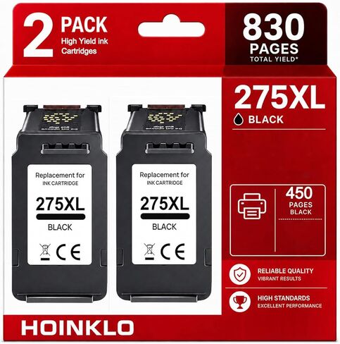 استبدال خراطيش الحبر الأسود HOINKLO 275XL لخرطوشة الحبر الأسود Canon PG-275 لحبر Canon 275 الأسود مع طابعة TS3520 TS3522 TR4720/TR4722 TS3720 TS3722 (2 أسود) in Kuwait