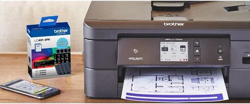 خرطوشة حبر أصلية من Brother LC401 مكونة من 4 عبوات (أسود وسماوي وأرجواني وأصفر) مع كتاب إلكتروني لطابعة Deco Essentials لـ MFC-J1010DW وMFC-J1170DW in Kuwait