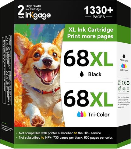 68e High Yield for HP 68 Ink Cartridge Black and Tri-Color Combo Pack Compatible for HP 68XL Ink Cartridges for Envy 6155e 6155 6555e 6152e 6552e 6558e 6165e 6100e 6500e 6550e Series Printers 2-Pack in Saudi Arabia